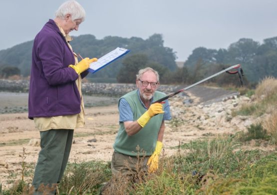 Volunteers collecting litter from a beach